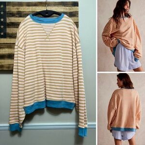Free People Striped Tan and Blue Sweatshirt